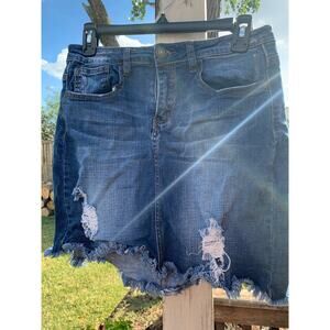 Machine Denim Distressed Skirt - Sz 30